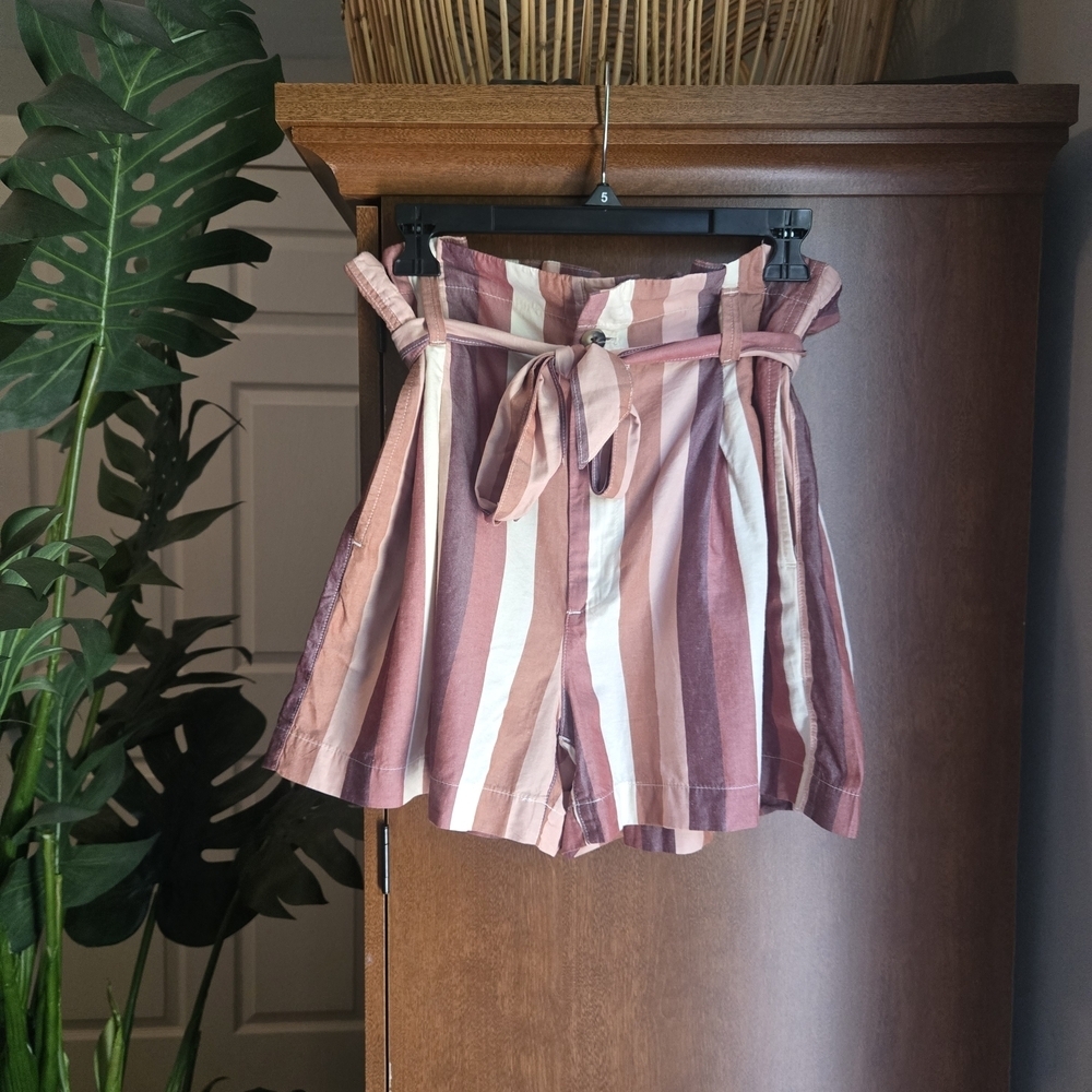 Madewell Pink and Cream High Waist Paperbag Shorts